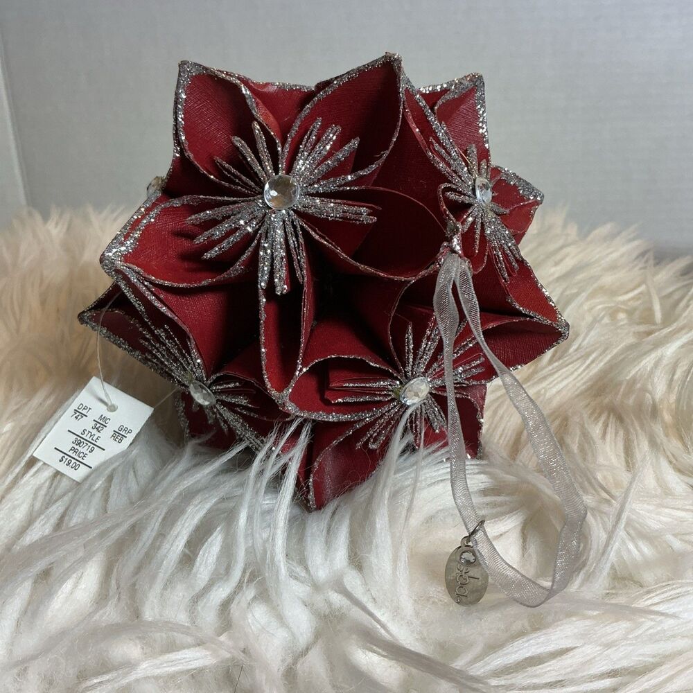 Reba Christmas Ornament Kusudama Origami  Red Glitter